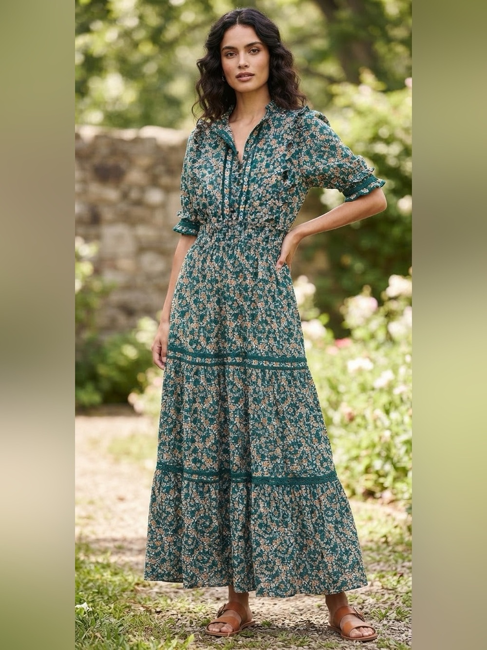 Max Studio Floral Tiered Maxi Dress w/ Ruffle Trim, Puff Sleeves, Elastic Waist